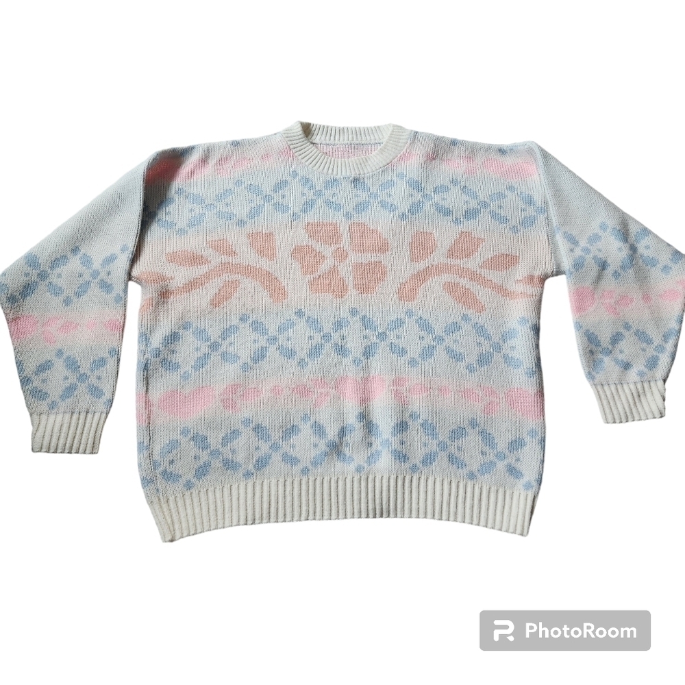 Vintage Knit Floral and Hearts Crewneck Cottagecore Sweater